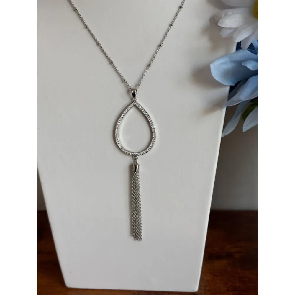 Swarovski Crystal Elements Teardrop Tassel Pendant Necklace 22